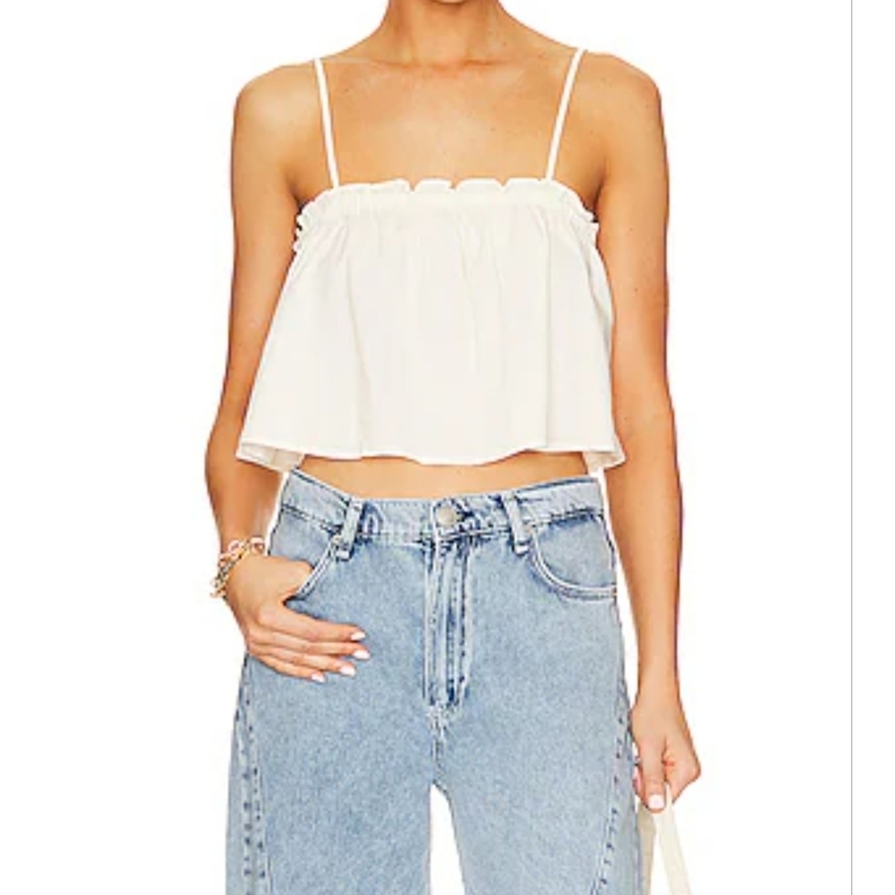 WeWoreWhat Cream Ruffle Cropped Camisole